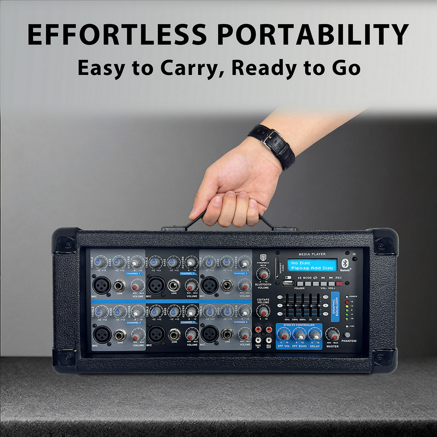 PRORECK MX16 Powered Mixer (6-Channel), Bluetooth + USB