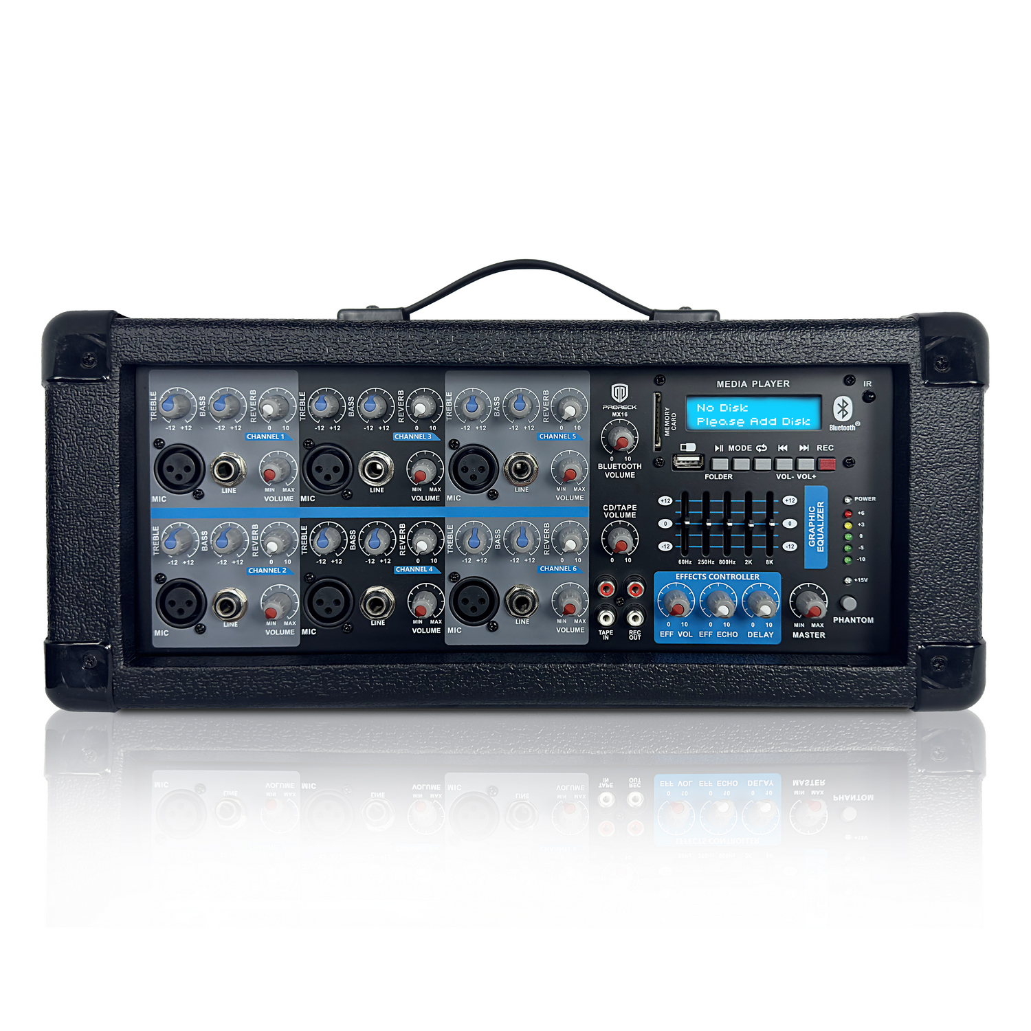 PRORECK MX16 Powered Mixer (6-Channel), Bluetooth + USB