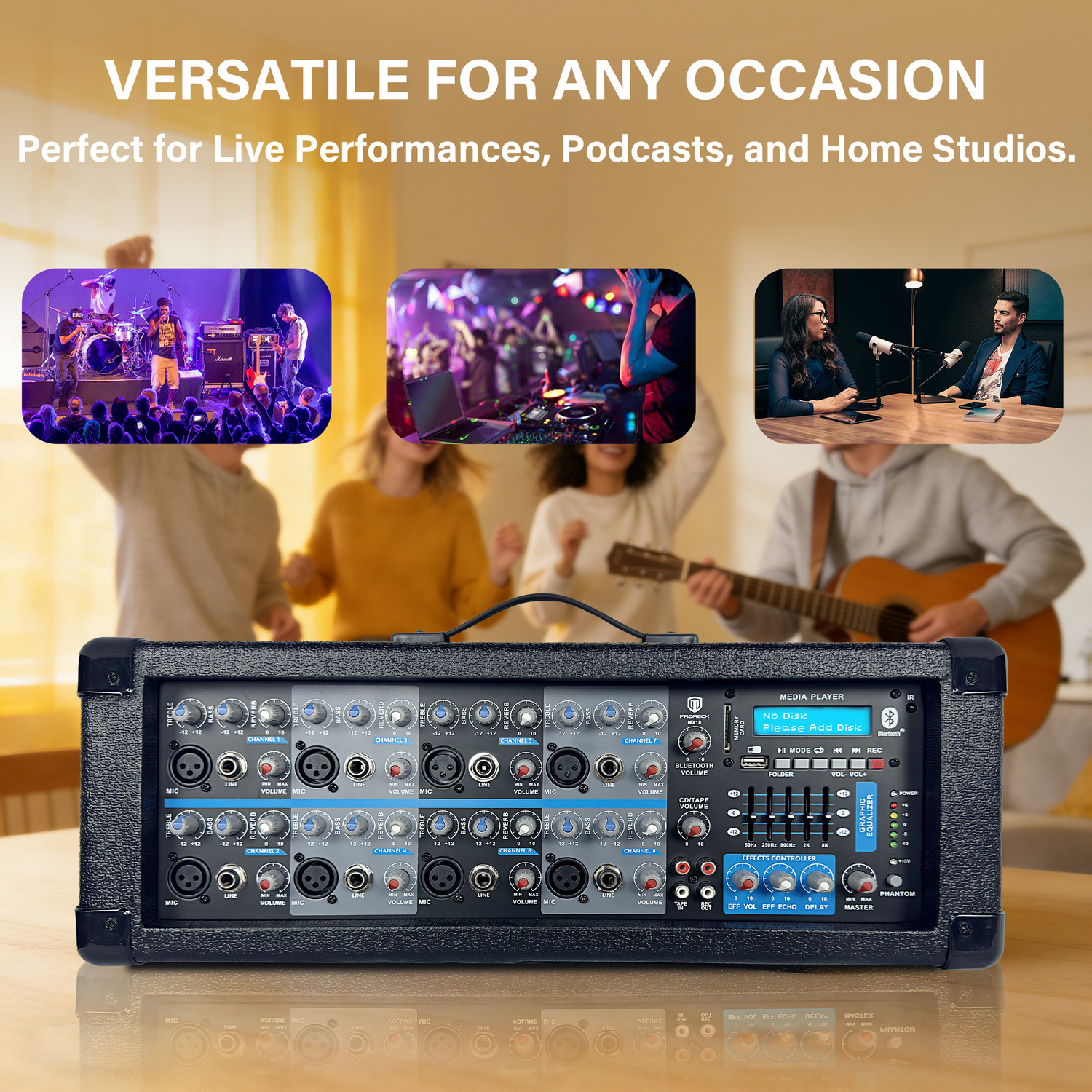 PRORECK MX18 8-Channel Powered Mixer, Bluetooth + USB