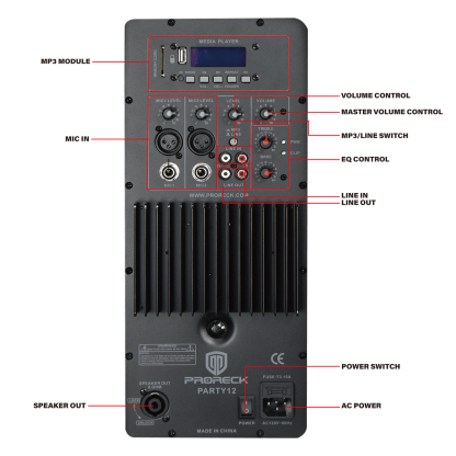 PRORECK Party 12 12-Inch 1000 Watts 2-Way Powered PA Speaker System Combo Set with Bluetooth Portable with wheels