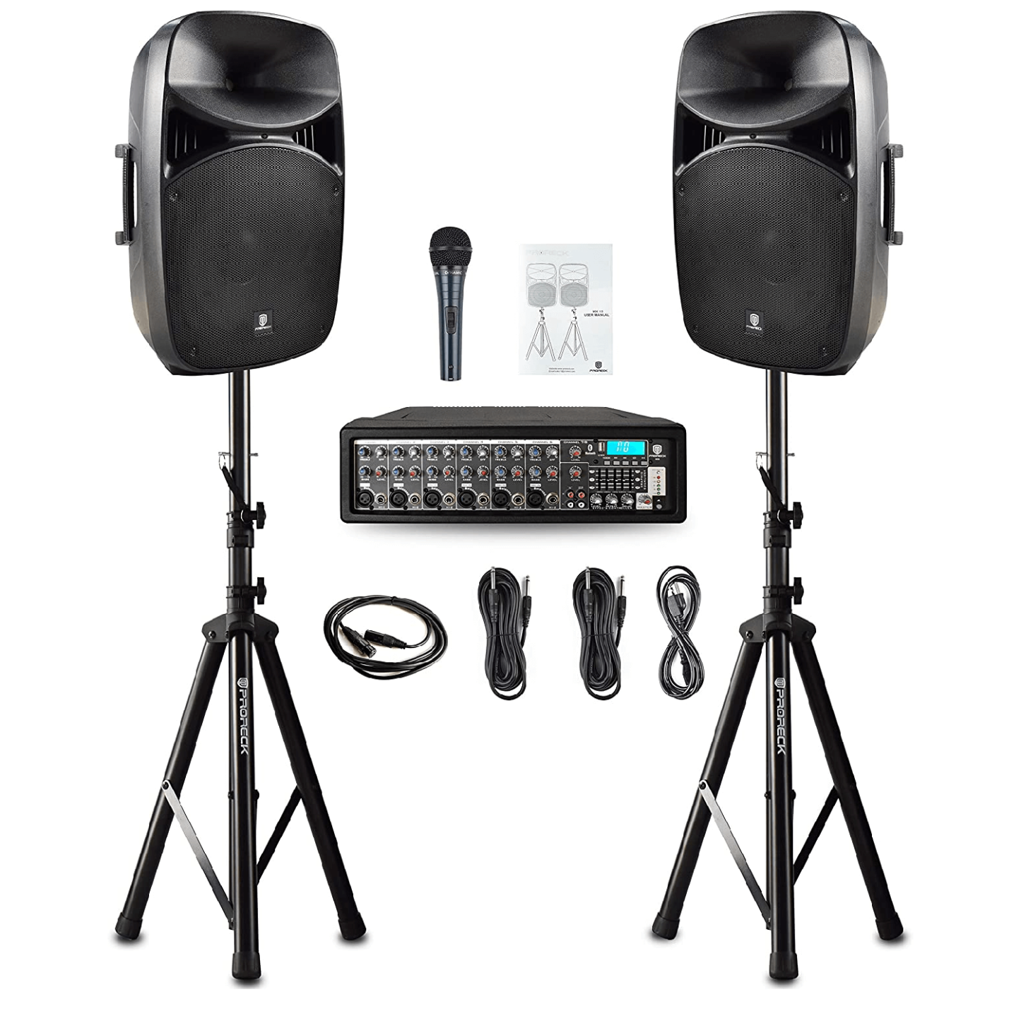 PRORECK Speaker MX15 15inch 2500W 8 Channel Bluetooth Powered PA System Mixer