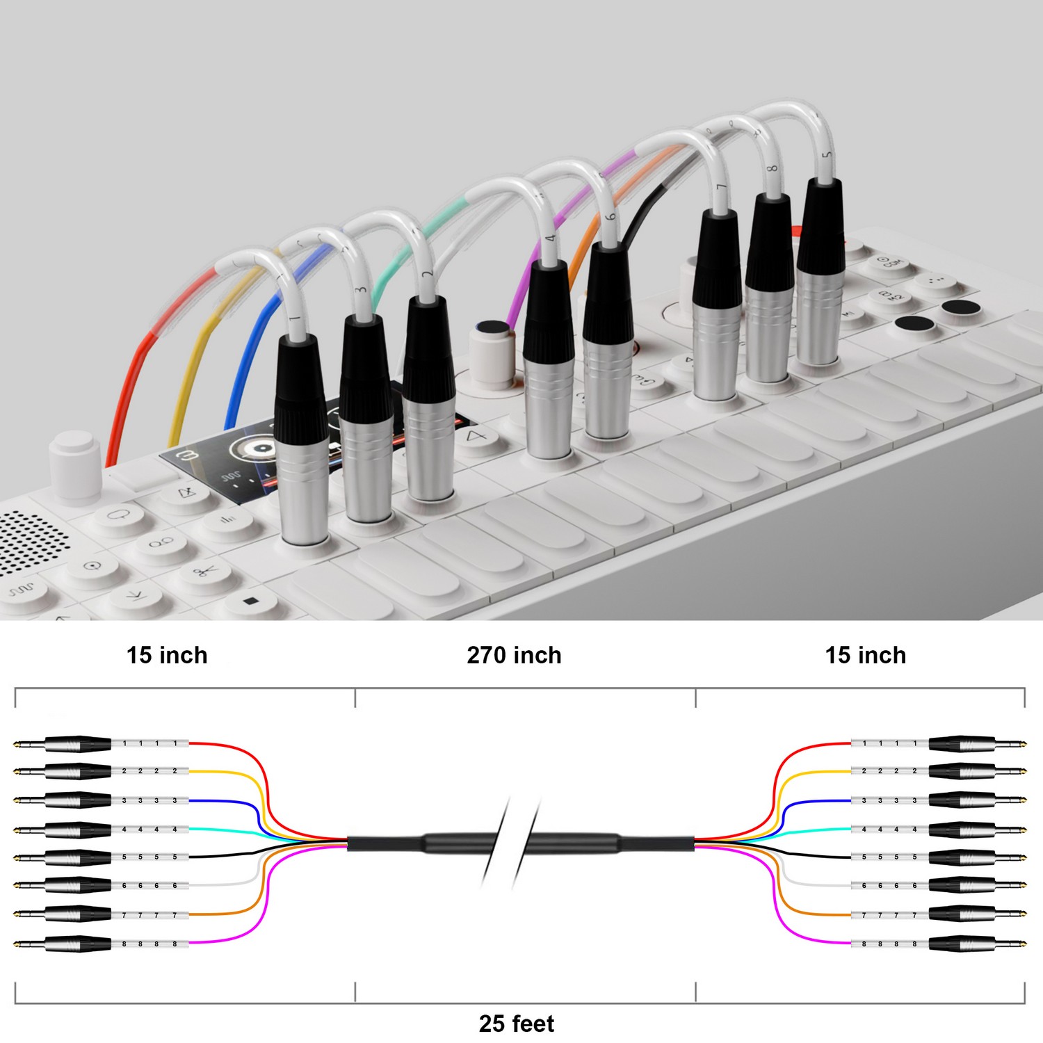 PRORECK 25ft 8-Channel TRS cable connected to mixer in live performance