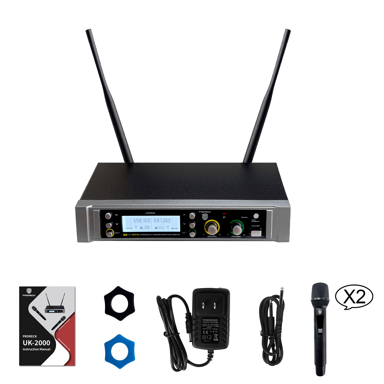 What’s included: UK-2000 receiver, 2 mics, adapter, cable, and accessories