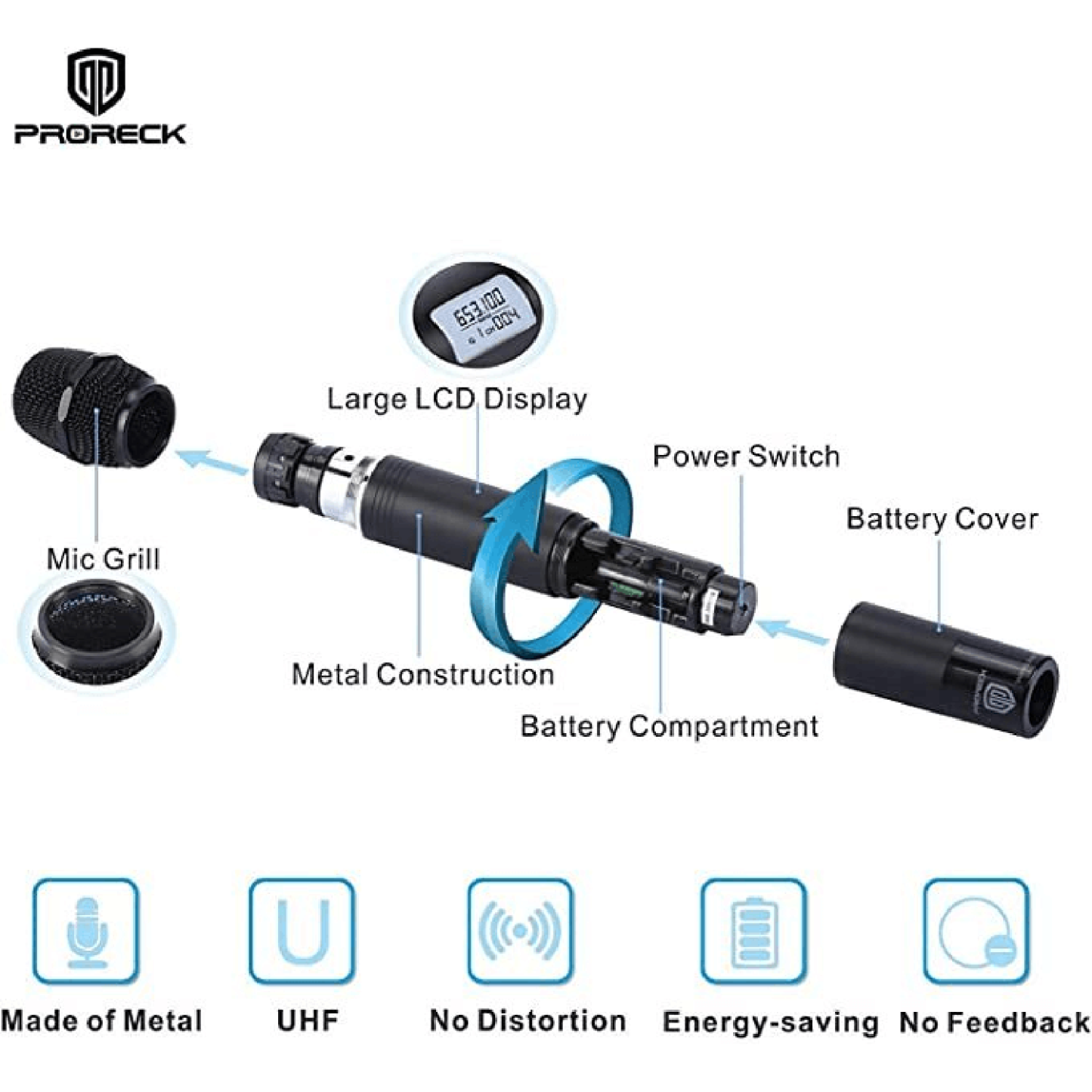 Proreck MX66 | Wireless Microphone System|Handheld Wireless Vocal Karaoke Machine