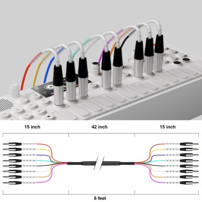 8 TRS 1/4 inch connectors linked to audio mixer interface