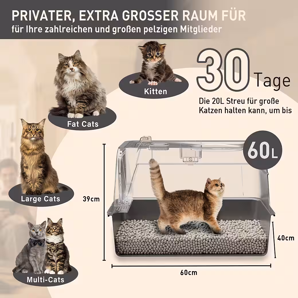 Katzentoilette Katzenklo Edelstahl mit Deckel, XXL Großes Katzentoilette mit Schaufel