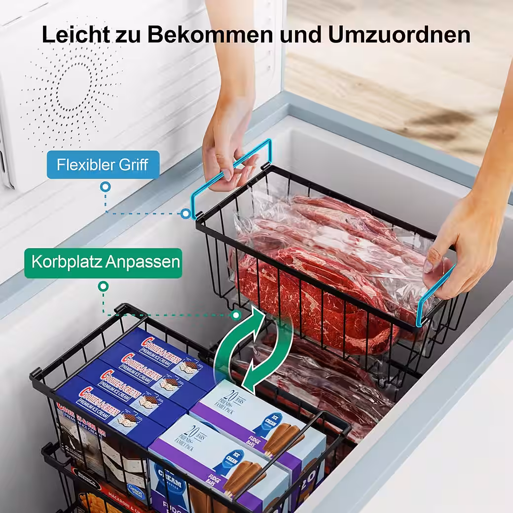 Aufbewahrungsbox 5X Gefriertruhe Körbe Stapelbar,Gefrierkorb,Gefriertruhe Organizer