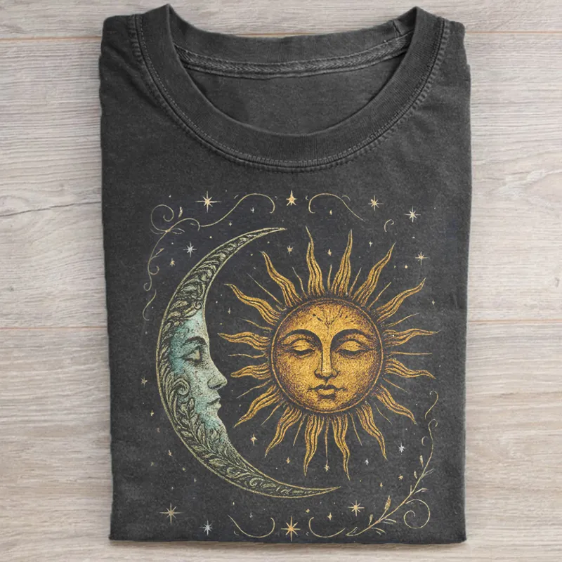 Boho Celestial Moon and Radiant Sun Spiritual T-shirt
