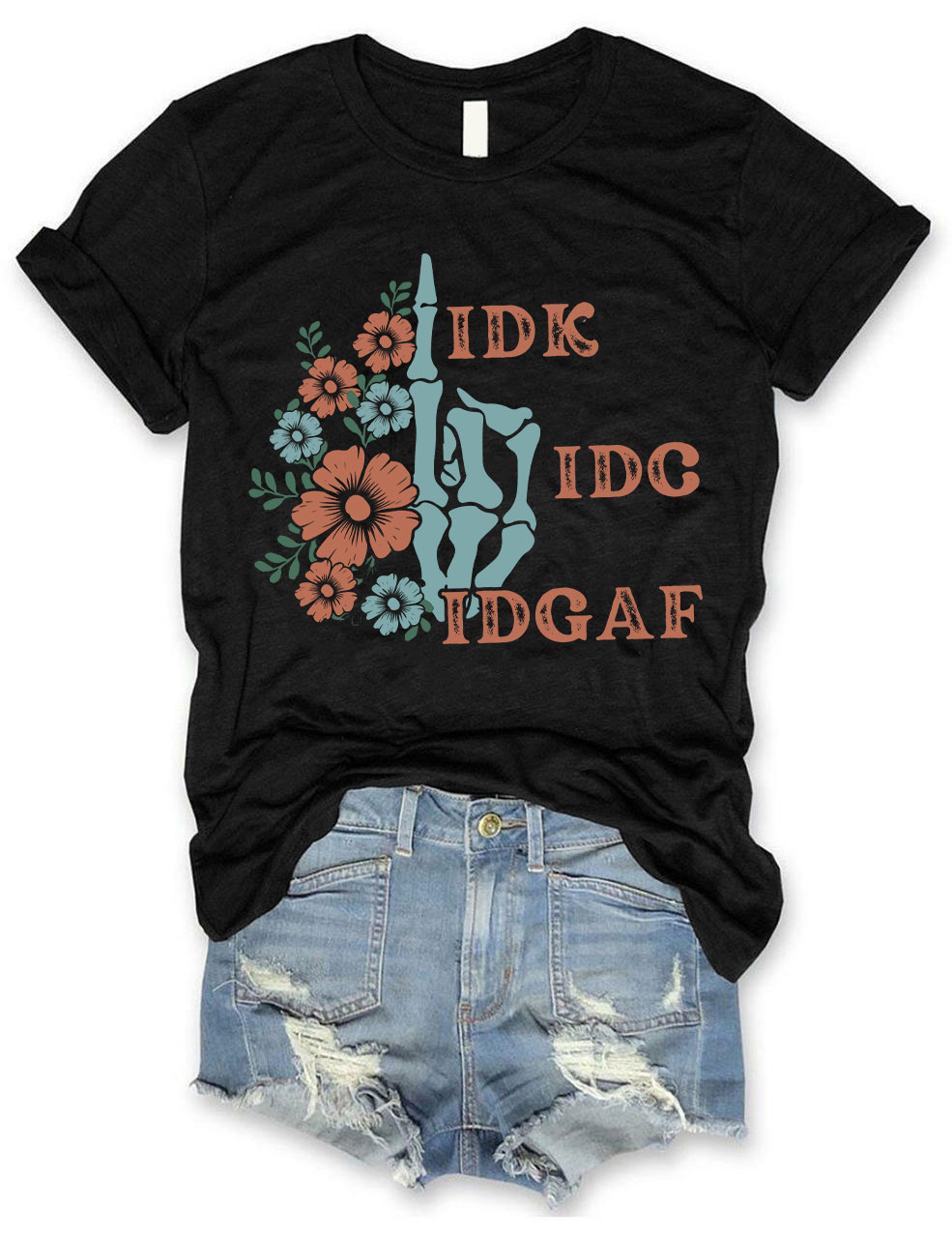Retro Skeleton Hand IDGAF T-shirt