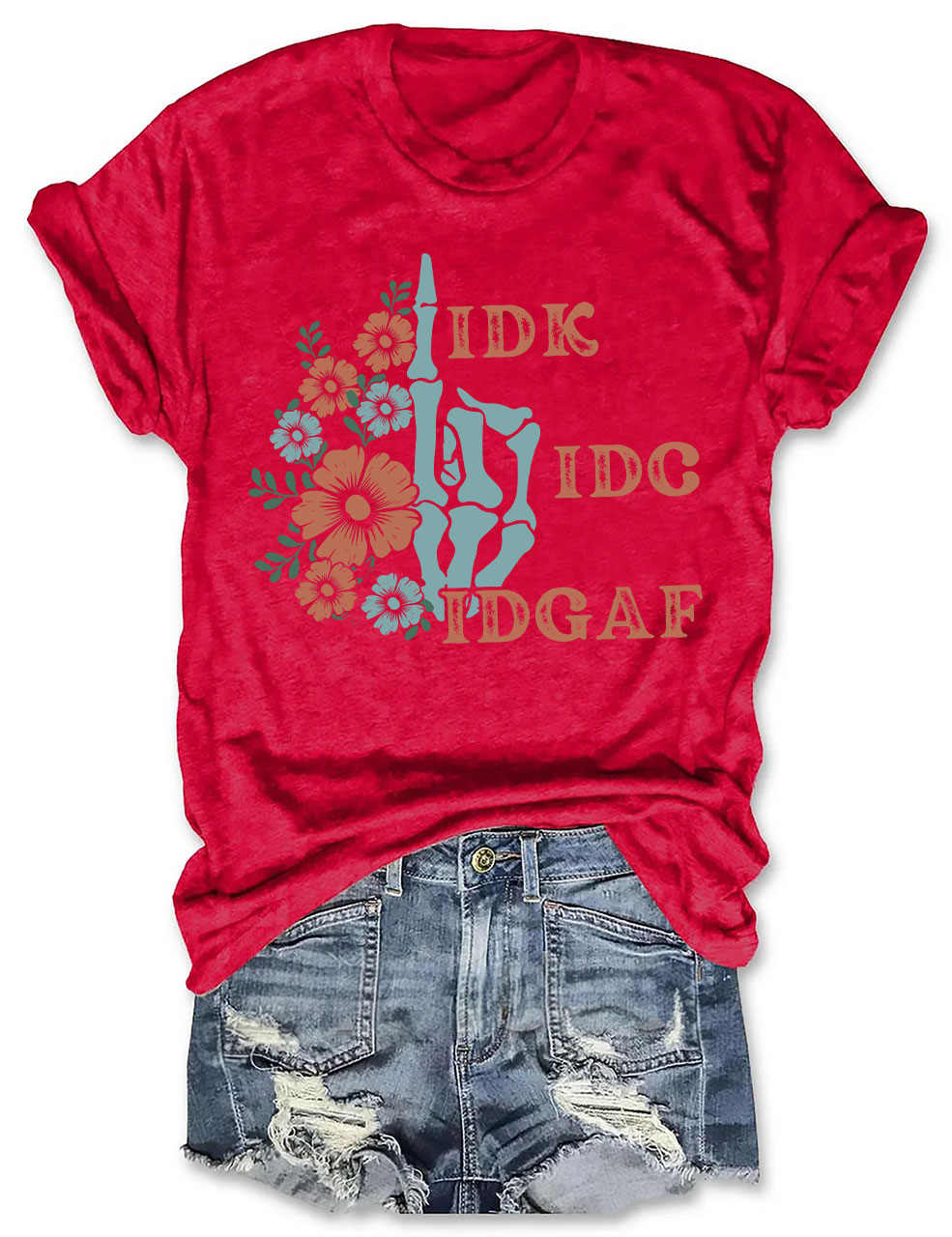 Retro Skeleton Hand IDGAF T-shirt