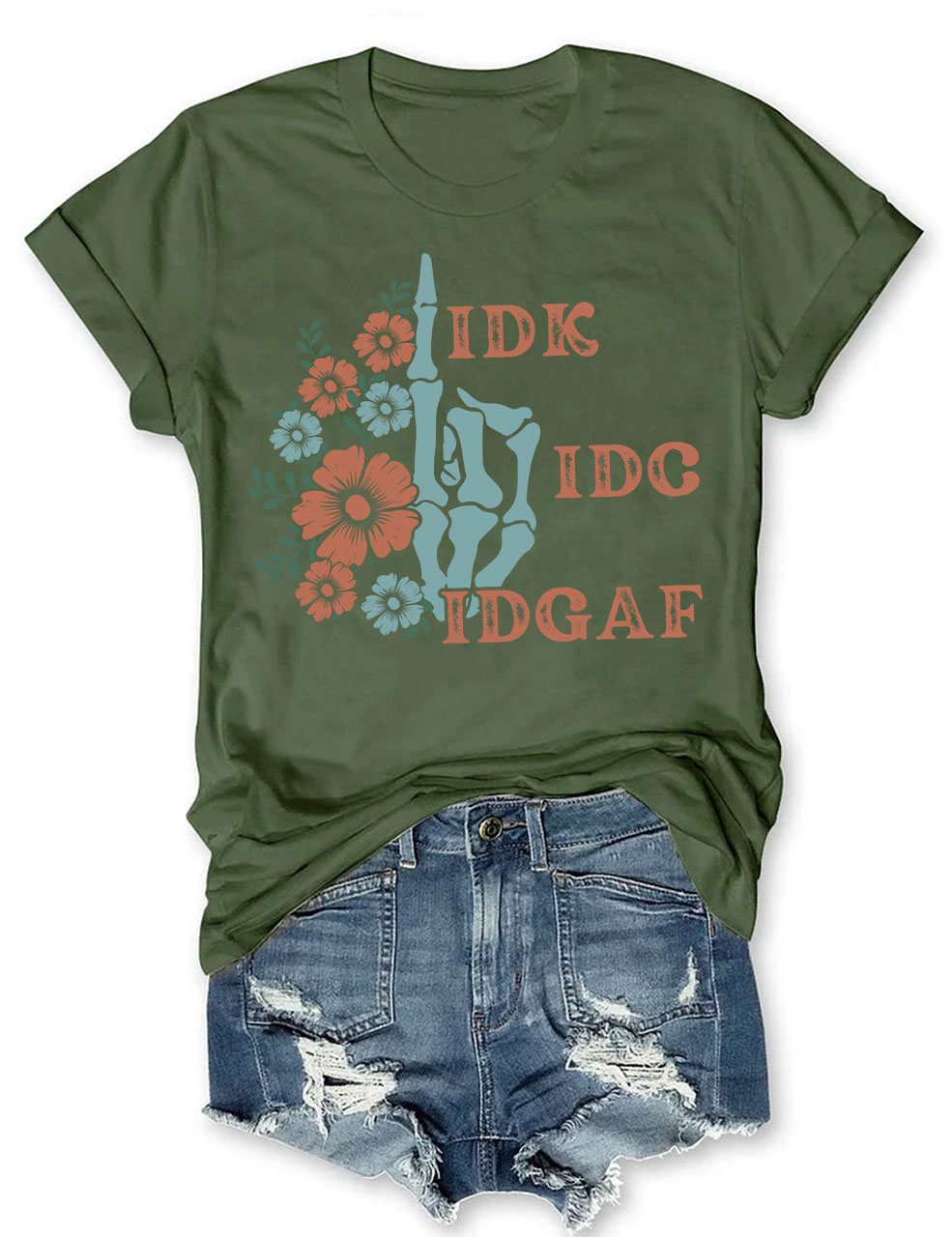 Retro Skeleton Hand IDGAF T-shirt