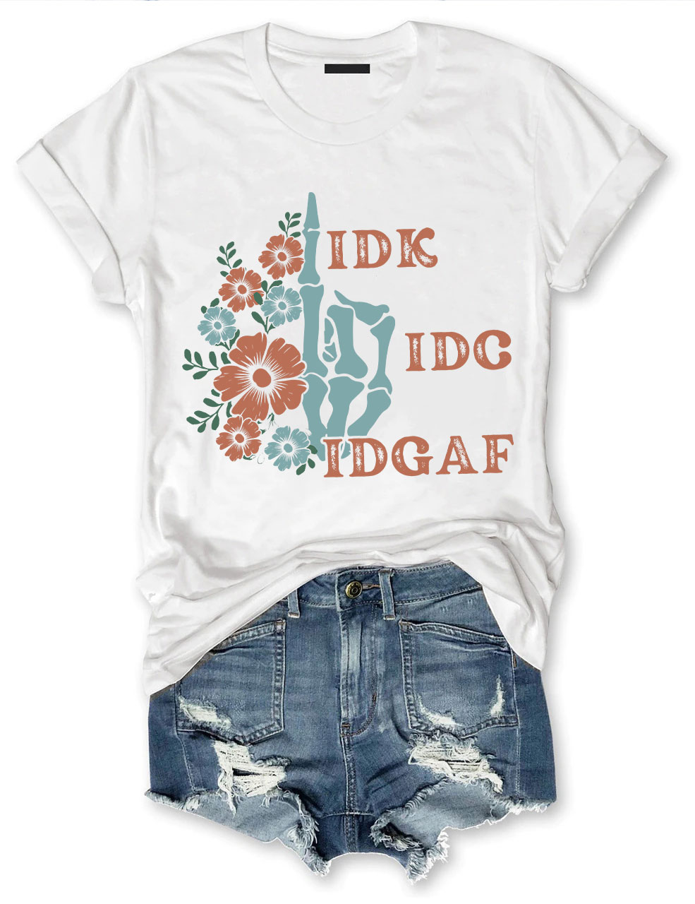 Retro Skeleton Hand IDGAF T-shirt