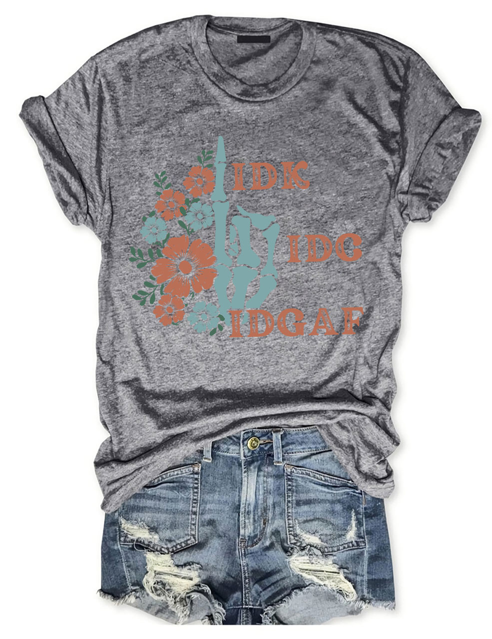 Retro Skeleton Hand IDGAF T-shirt