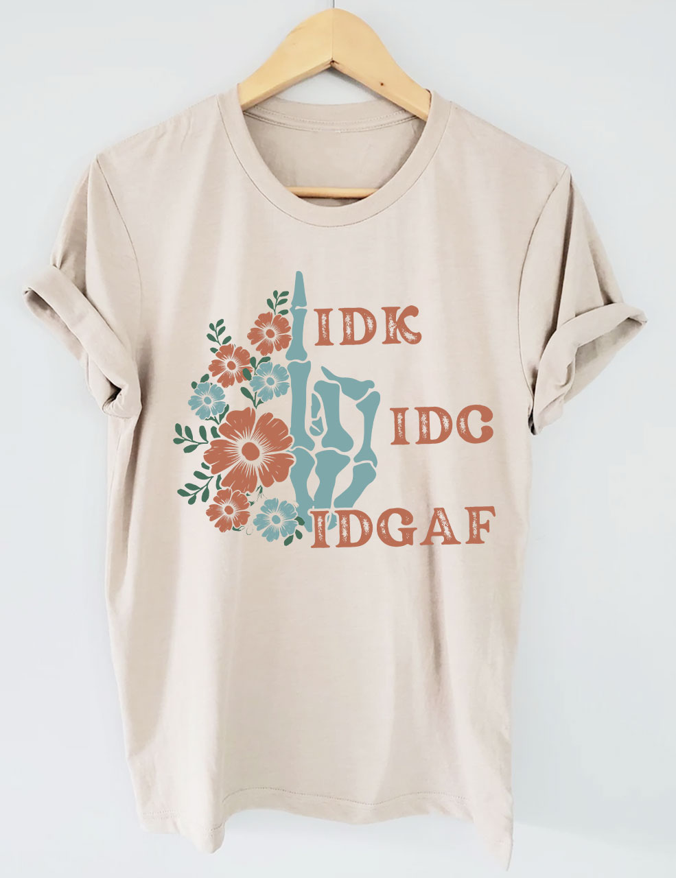 Retro Skeleton Hand IDGAF T-shirt