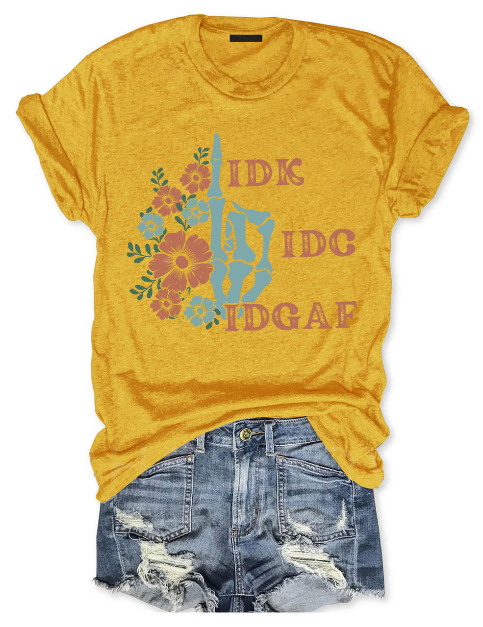 Retro Skeleton Hand IDGAF T-shirt