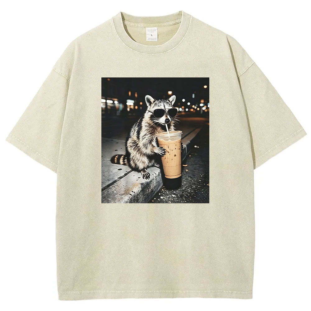 Raccoon Drinking Iced Coffee T-shirt