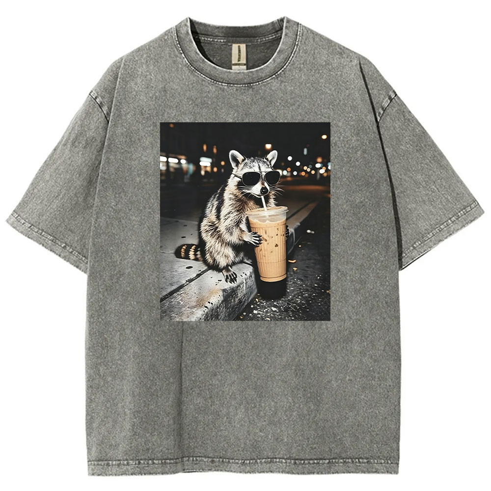 Raccoon Drinking Iced Coffee T-shirt