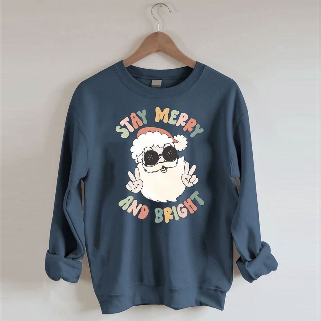 Retro Merry and Bright Santa Christmas Sweatshirt