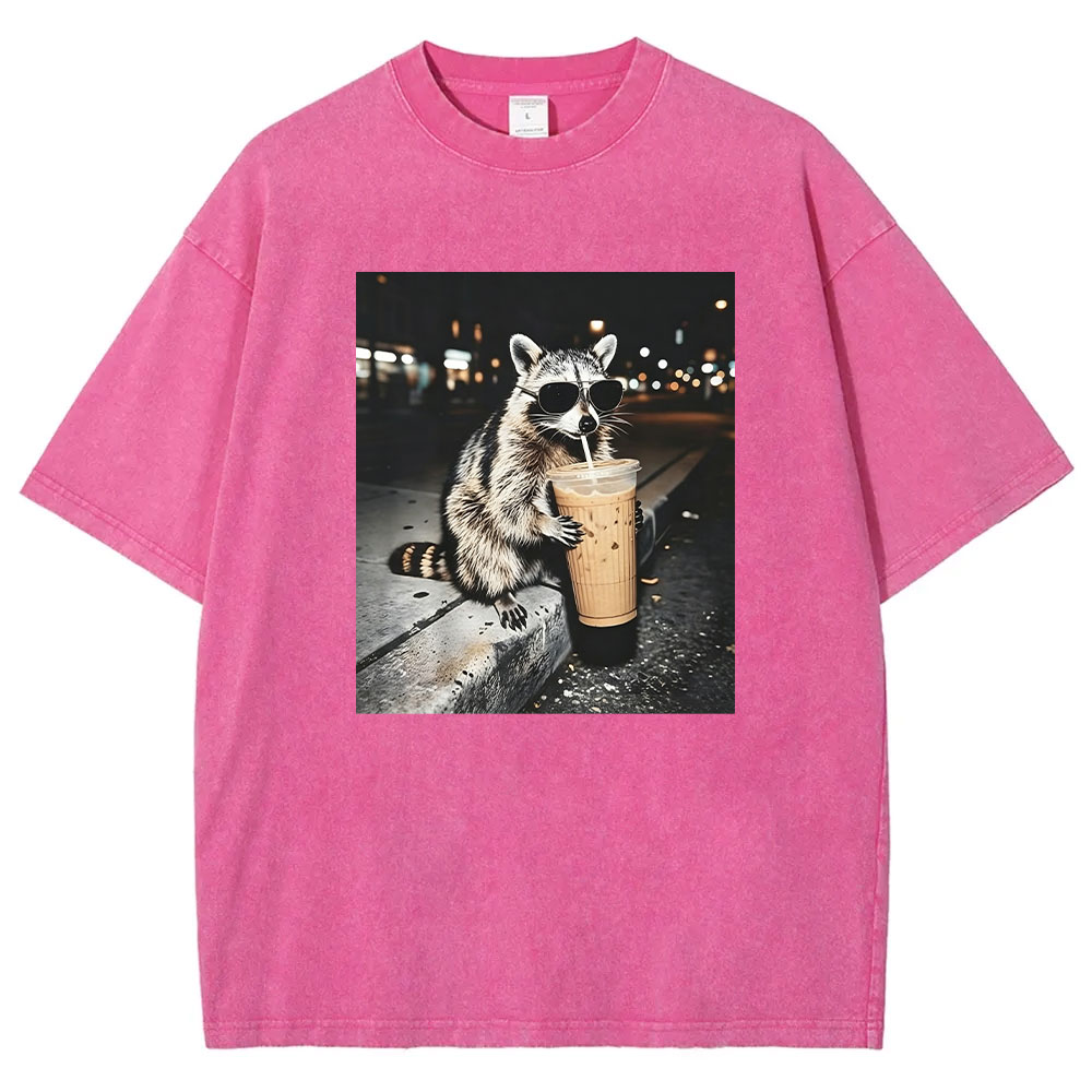 Raccoon Drinking Iced Coffee T-shirt