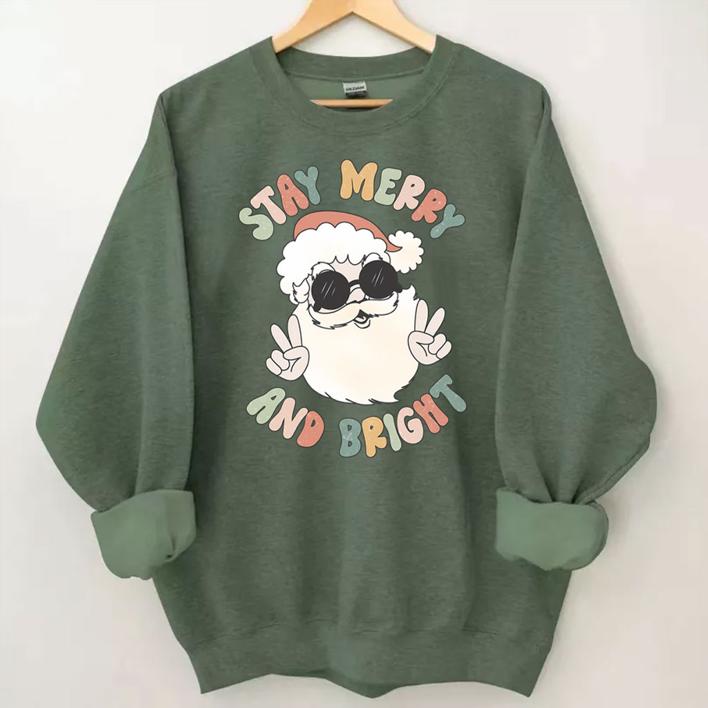 Retro Merry and Bright Santa Christmas Sweatshirt