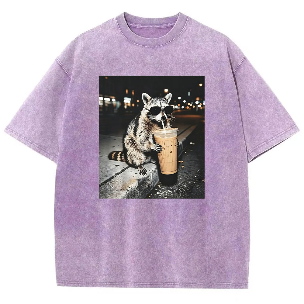 Raccoon Drinking Iced Coffee T-shirt