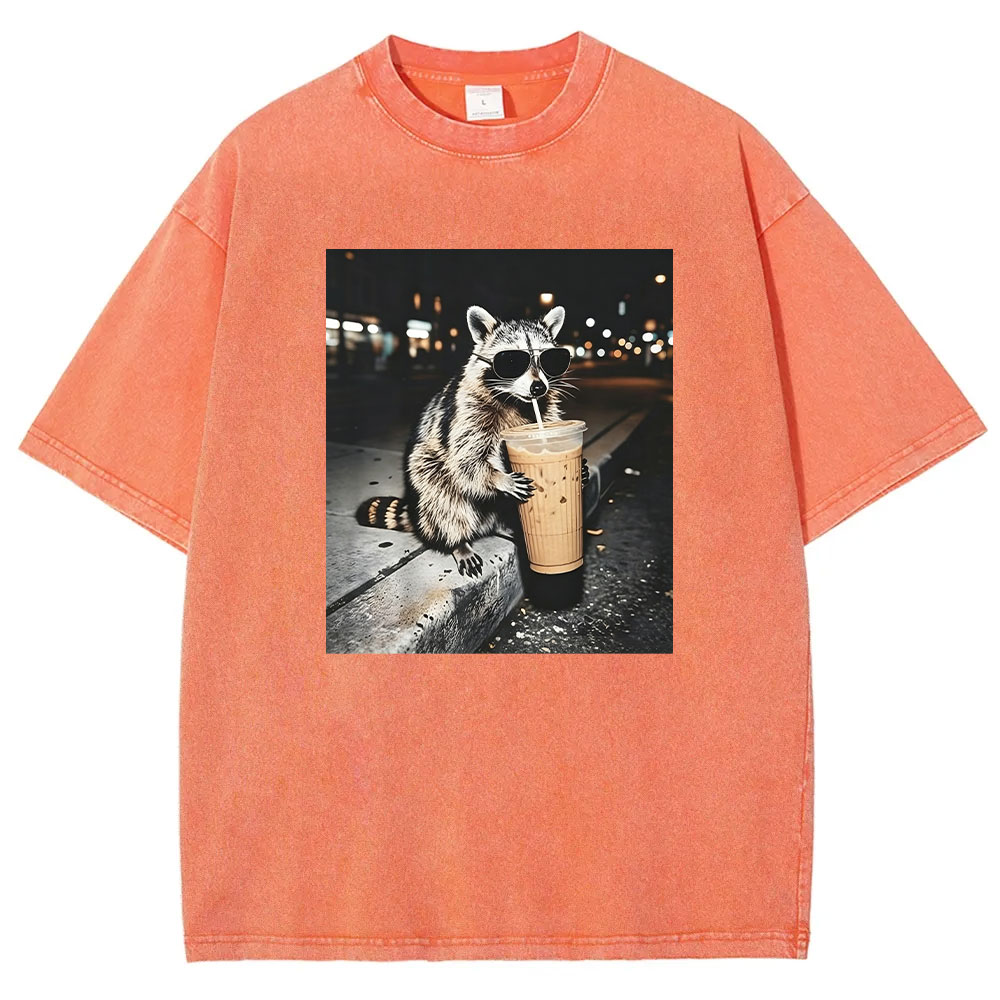 Raccoon Drinking Iced Coffee T-shirt