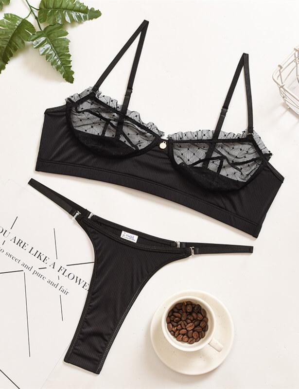 Ruffle Lace Sexy Mesh Push Up Lingerie Set