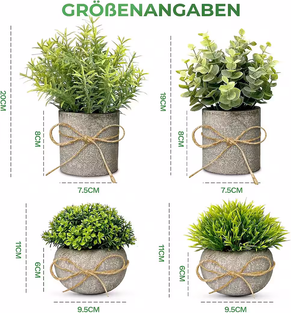 Künstliche Eukalyptus Pflanzen 4‑Stück, Kunstpflanzen für Deko