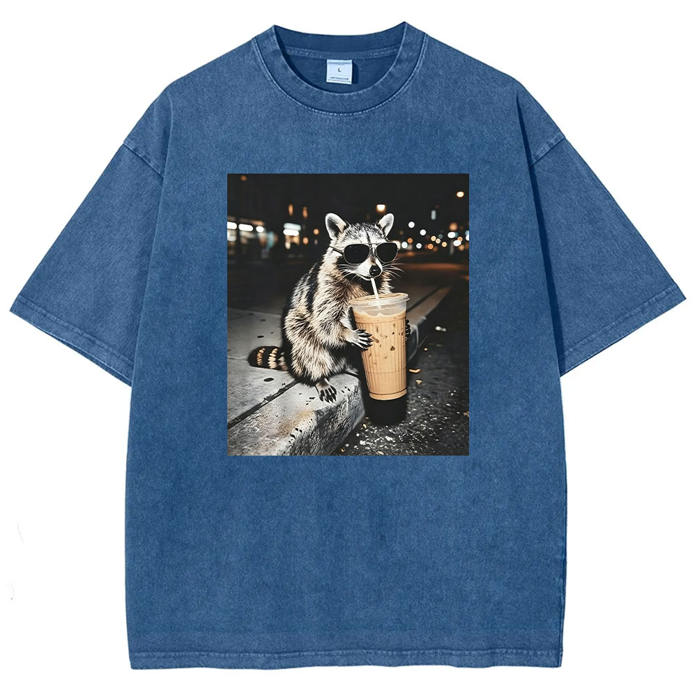 Raccoon Drinking Iced Coffee T-shirt