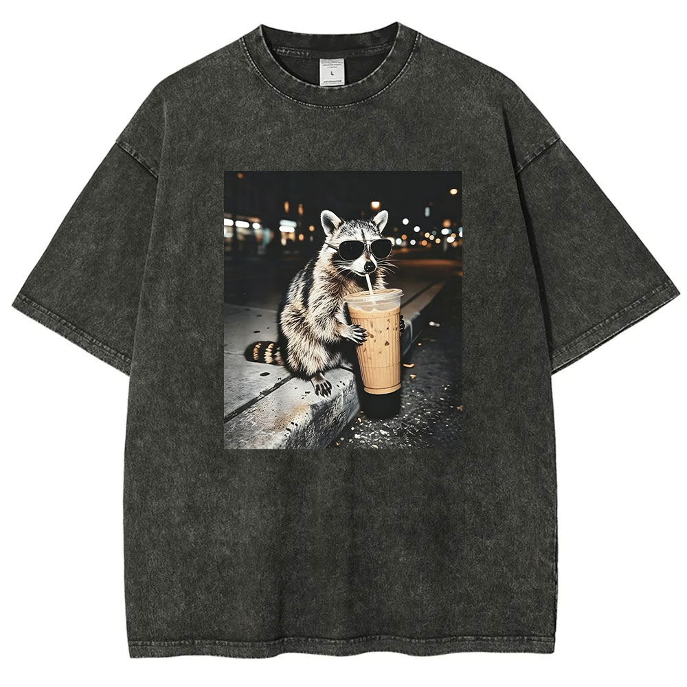 Raccoon Drinking Iced Coffee T-shirt