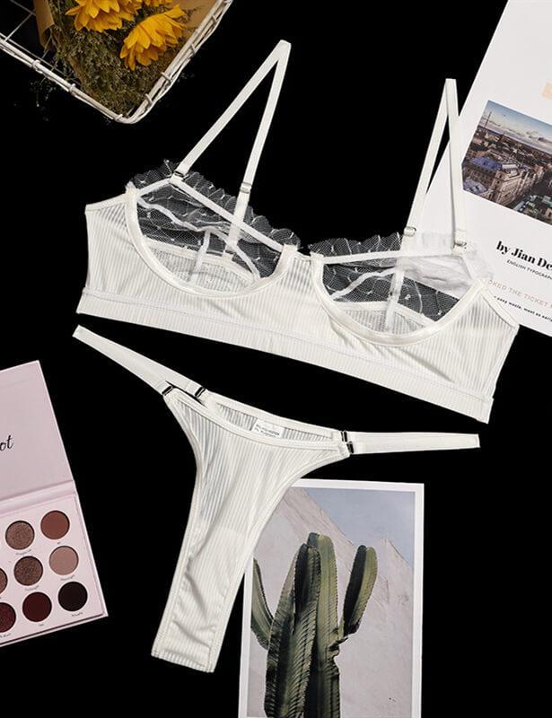 Ruffle Lace Sexy Mesh Push Up Lingerie Set