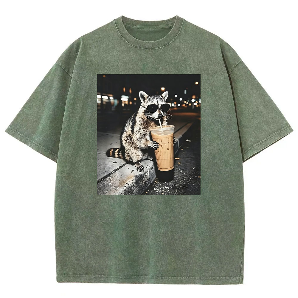 Raccoon Drinking Iced Coffee T-shirt