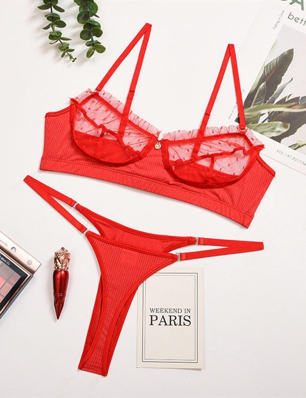 Ruffle Lace Sexy Mesh Push Up Lingerie Set