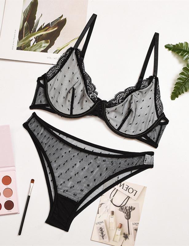 Lace Mesh Push Up Bra & Panties Set
