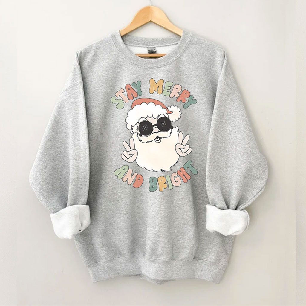 Retro Merry and Bright Santa Christmas Sweatshirt