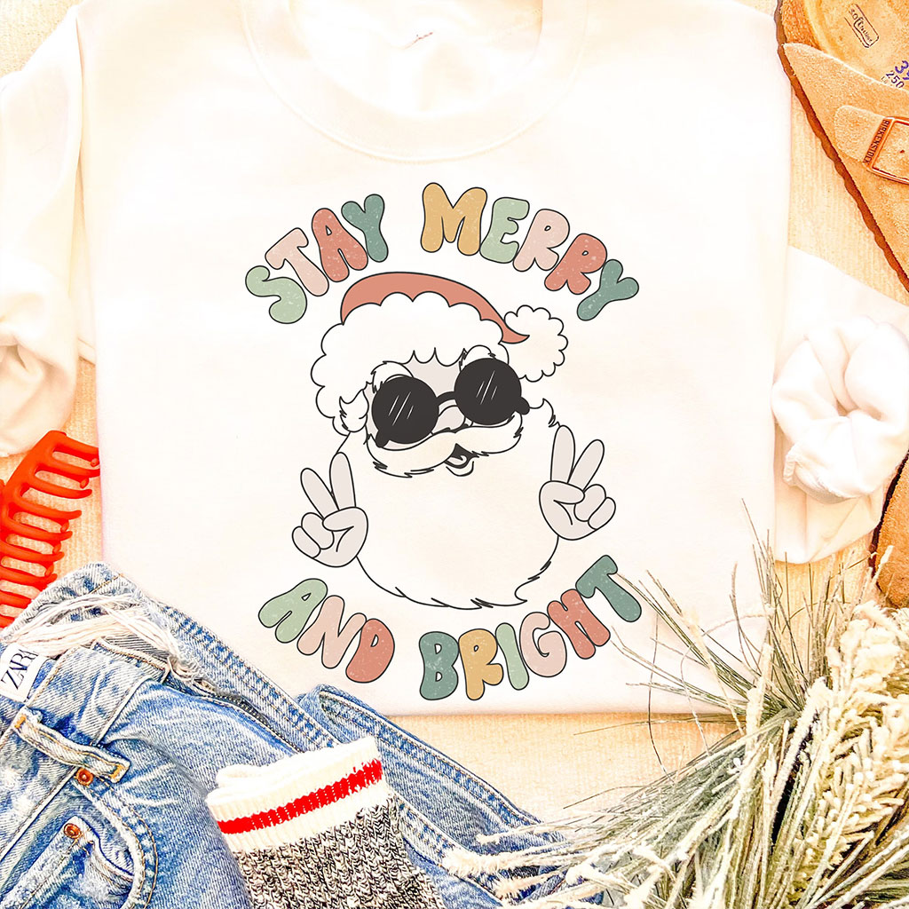 Retro Merry and Bright Santa Christmas Sweatshirt