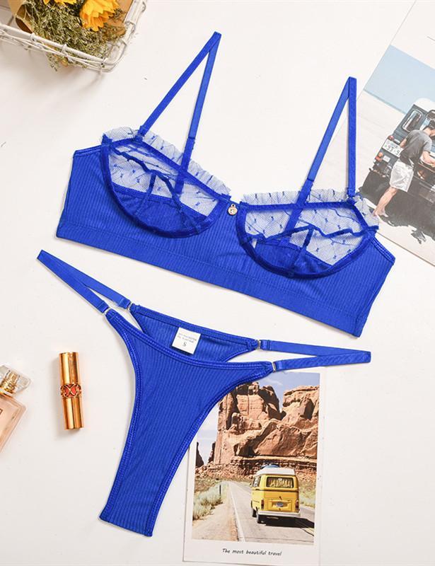 Ruffle Lace Sexy Mesh Push Up Lingerie Set