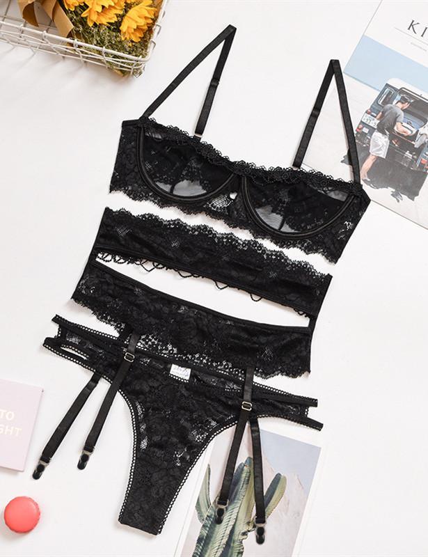 Lace Bandage Garter Bra & Panties Set
