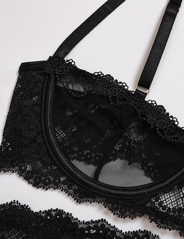Lace Bandage Garter Bra & Panties Set