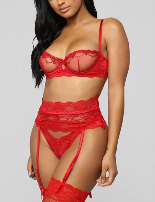 Floral Lace Garter Bra & Panty Set