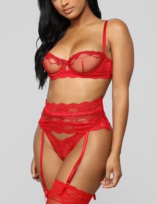 Lace Bandage Garter Bra & Panties Set