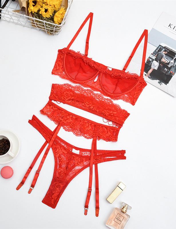 Lace Bandage Garter Bra & Panties Set