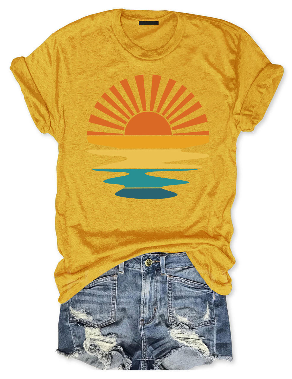 Retro Sunset Rays Wavy T-shirt