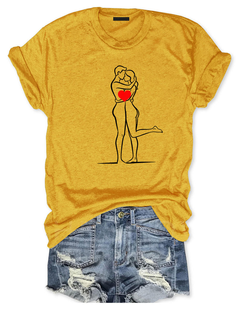 Minimalist Couple Hug Line Funny T-Shirt