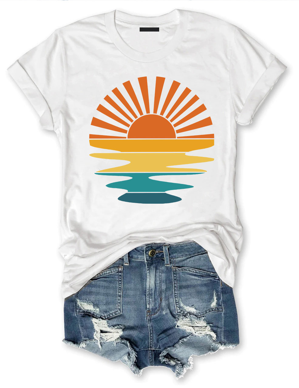 Retro Sunset Rays Wavy T-shirt