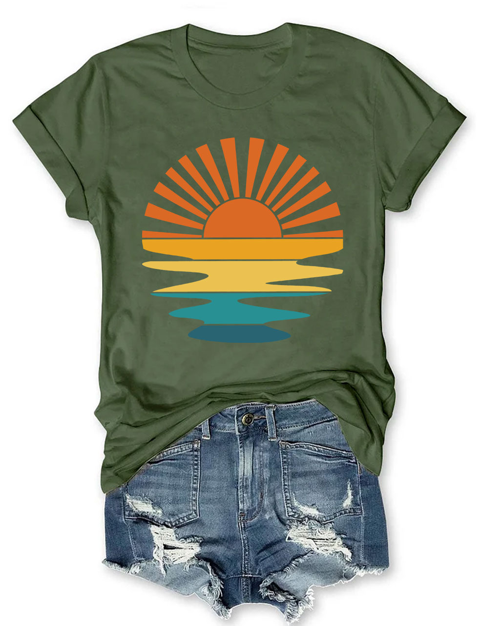 Retro Sunset Rays Wavy T-shirt