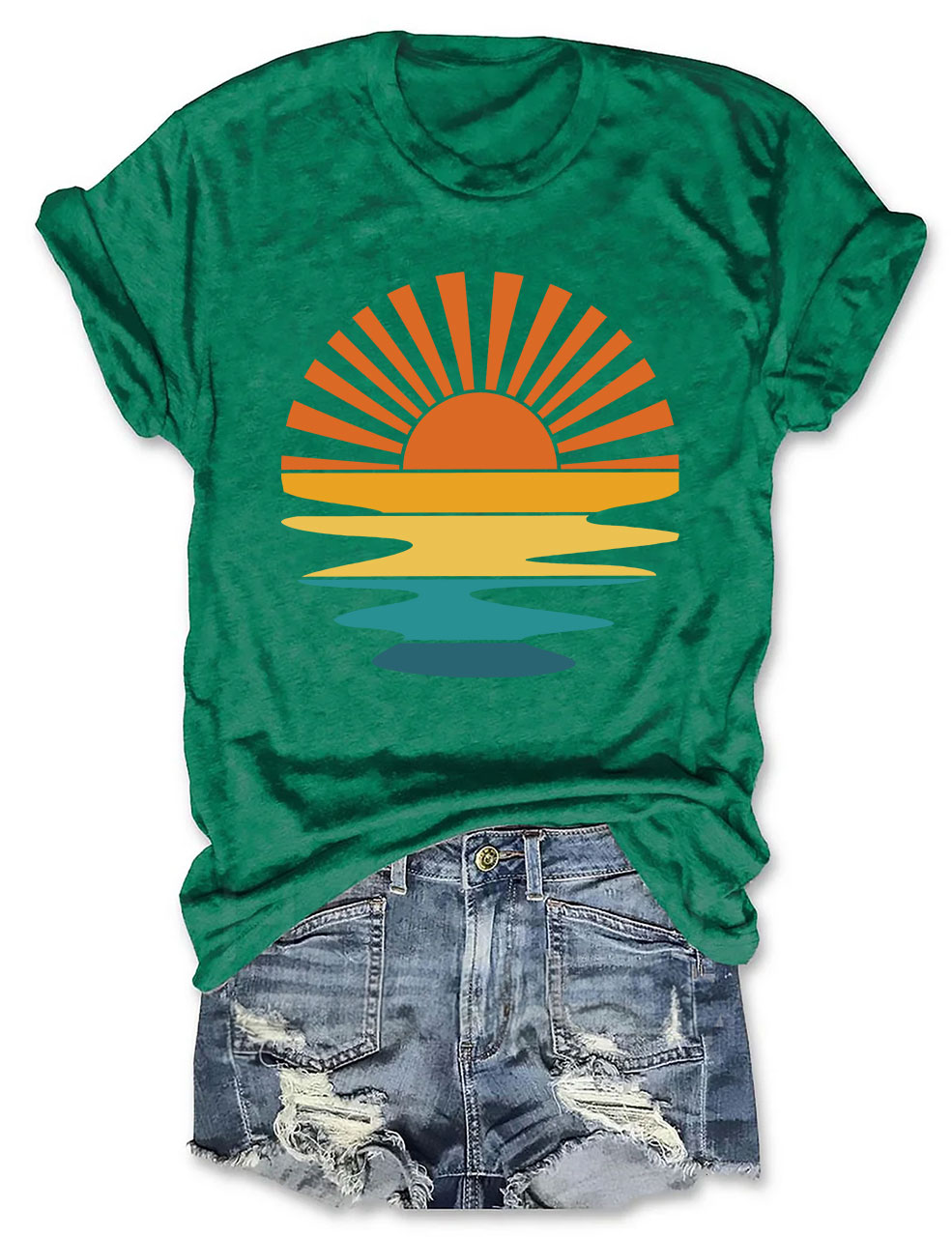 Retro Sunset Rays Wavy T-shirt