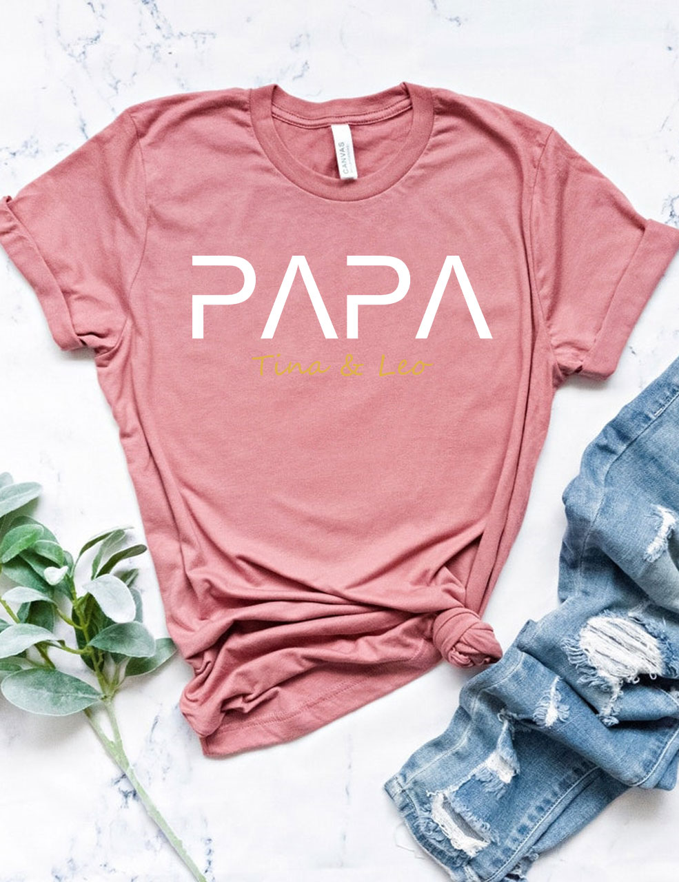 Custom PAPA With Child's Name T-shirt
