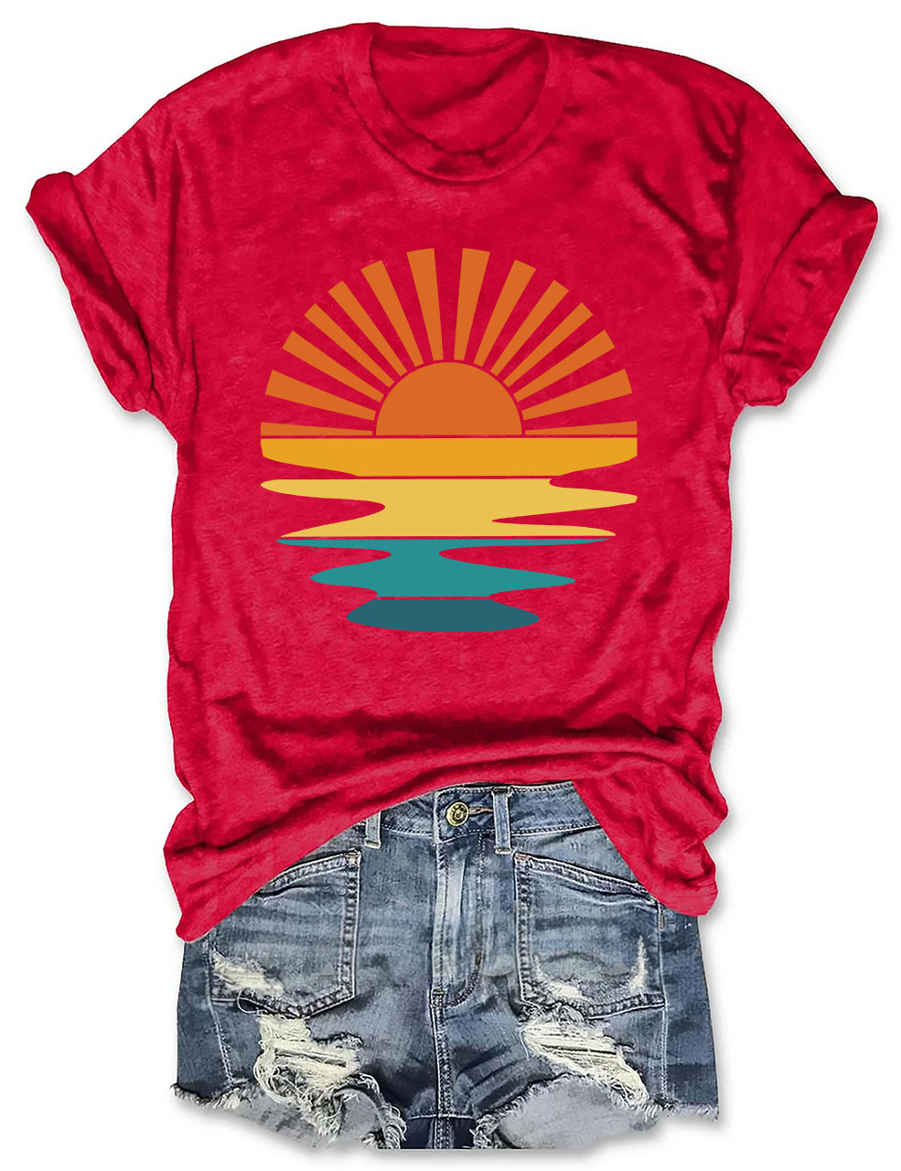 Retro Sunset Rays Wavy T-shirt