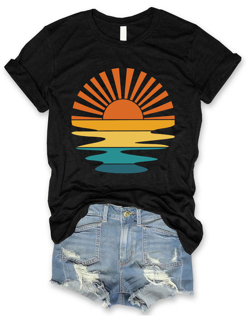 Retro Sunset Rays Wavy T-shirt